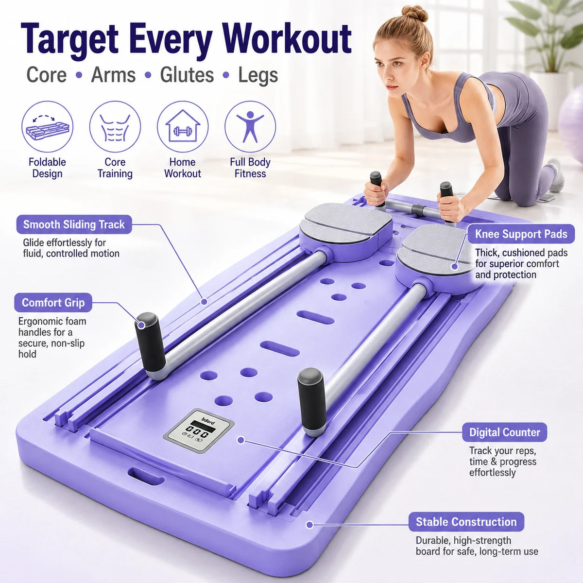 5-in-1 Foldable Pilates Reformer Board for Home Workouts