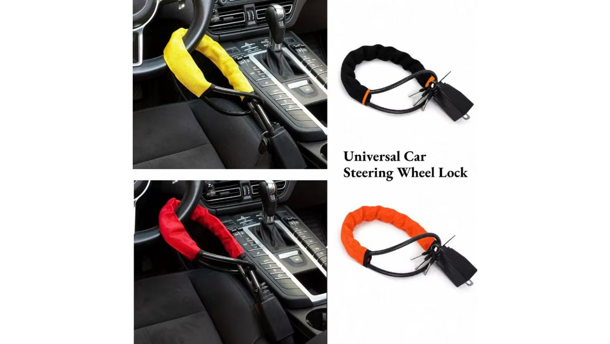 Universal Car Steering Wheel Lock – Anti-Theft Security Device with Seat Belt Socket & Keys
